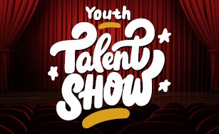 stage with red curtains and text that says Youth Talent Show.