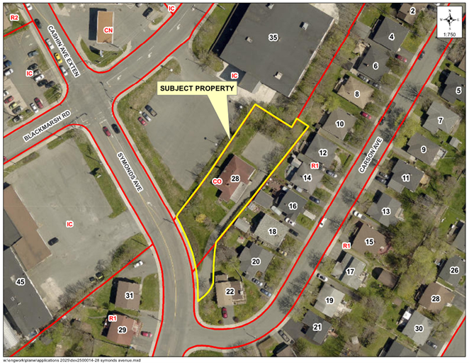 Map of a property with a yellow border around it