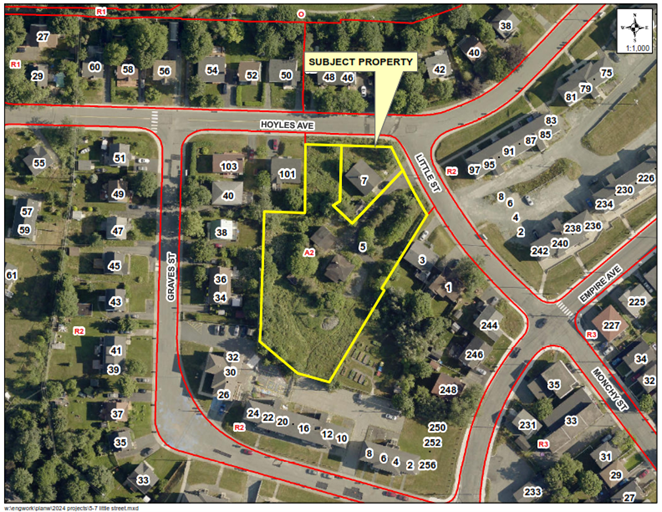 Map of a property with a yellow border around it