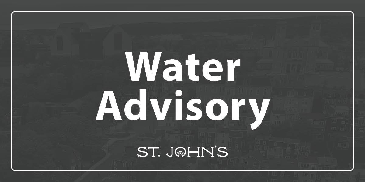 Grey graphic with text that says "Water Advisory"