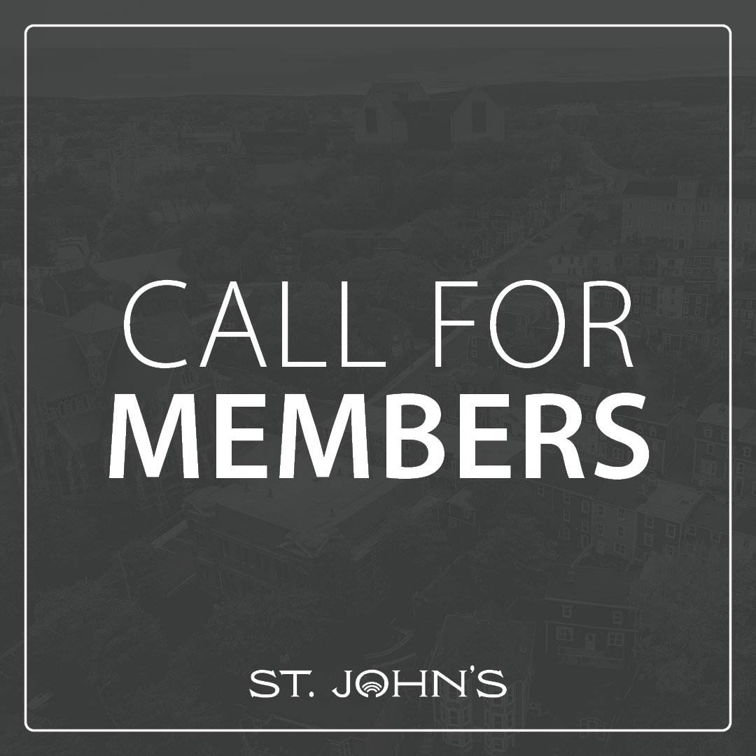 Dark background with white text that reads "Call for members" with the City logo