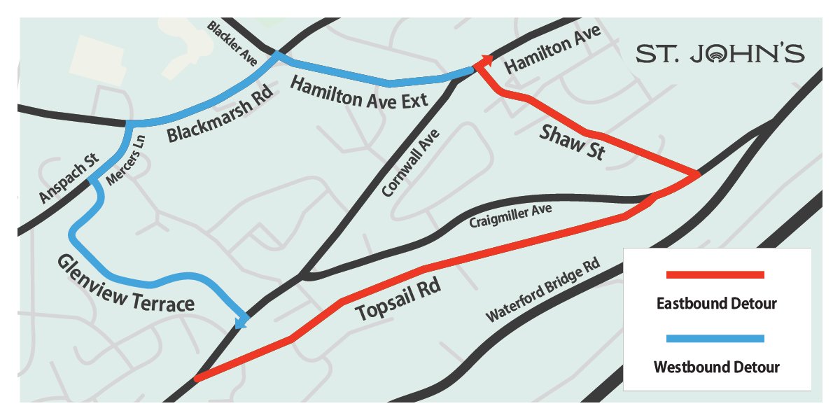 Graphic depicting a traffic detour for Cornwall Avenue