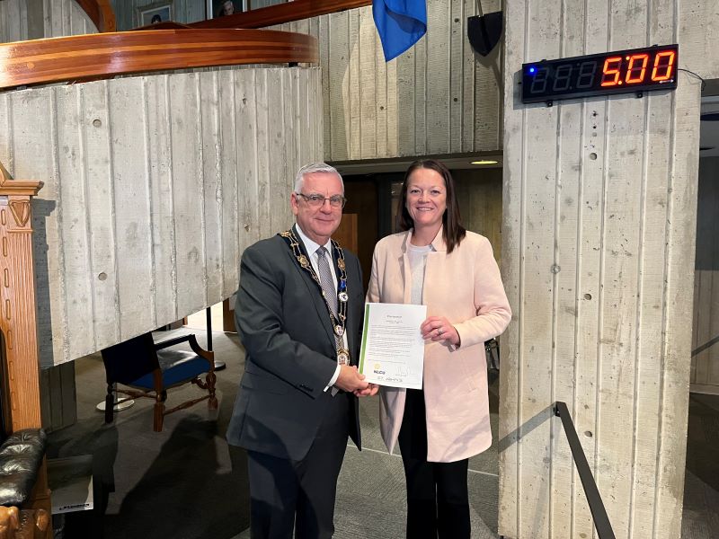 Mayor Breen and Christa Skinner, Branch Manager, Torbay Road branch, NLCU