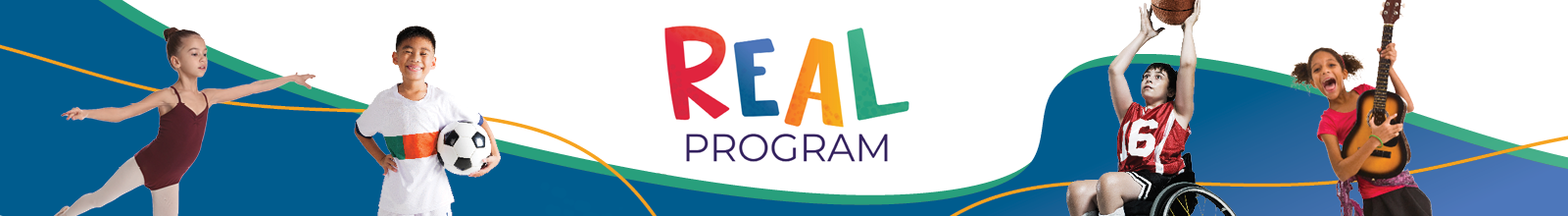 REAL Program logo and kids doing recreation activities