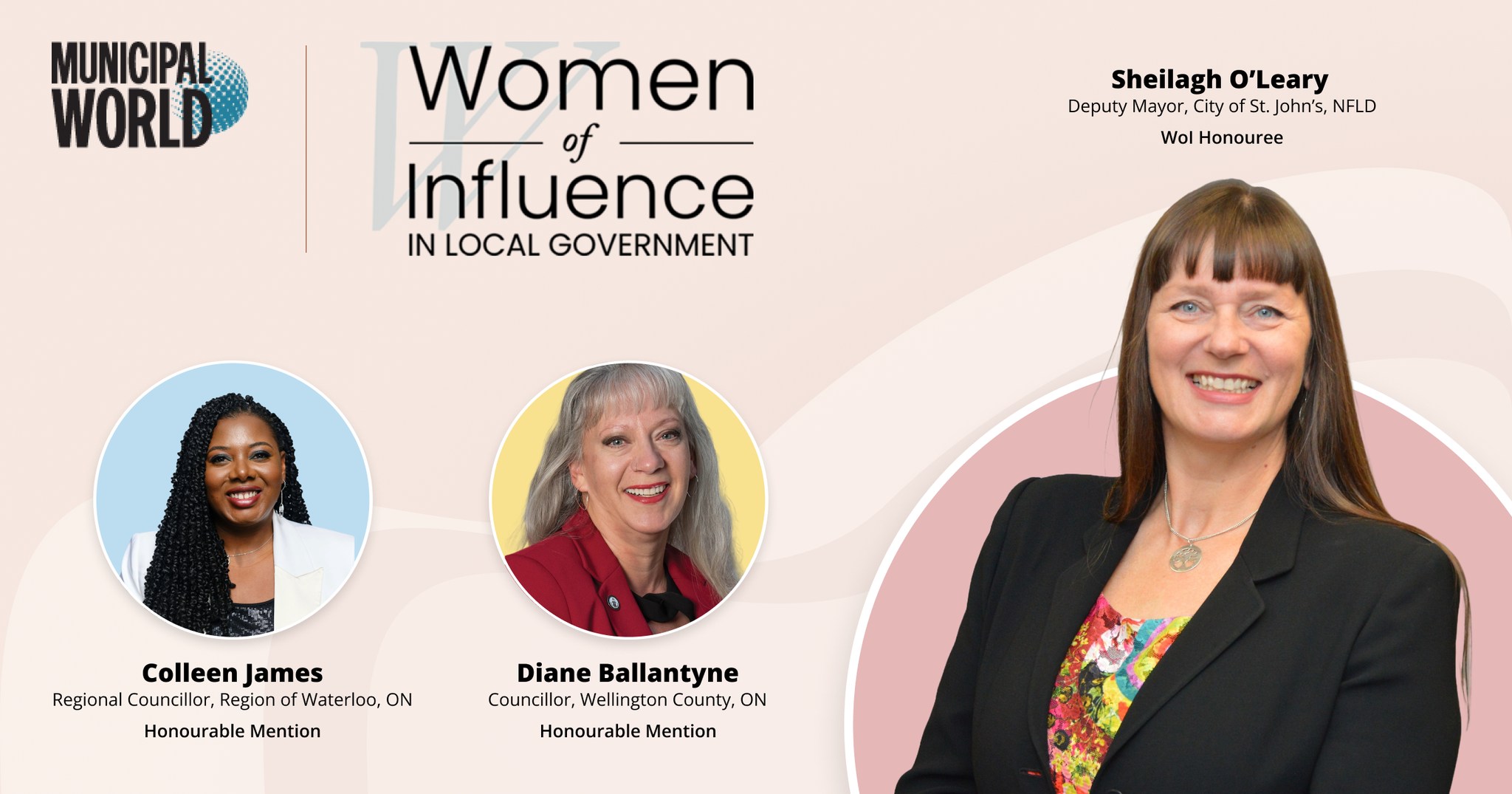 Image of Sheilagh O'Leary honouring her as the recipient of the Women of Influence in Local Government Award from Municipal World