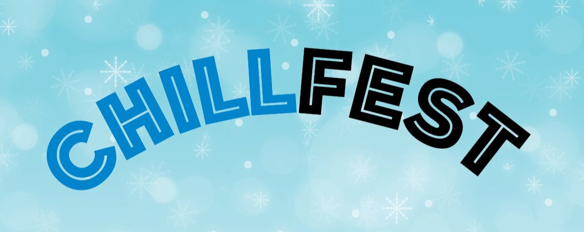 stylized snowflakes on a blue background and the word ChillFest in bold font