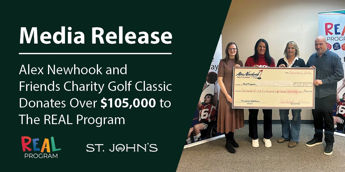 representatives from the Alex Newhook and Friends Charity Golf Classic present the REAL Program with a cheque. From left to right: Krista Gladney, Paula Newhook, Paula Soper and Nick Vinicombe. 