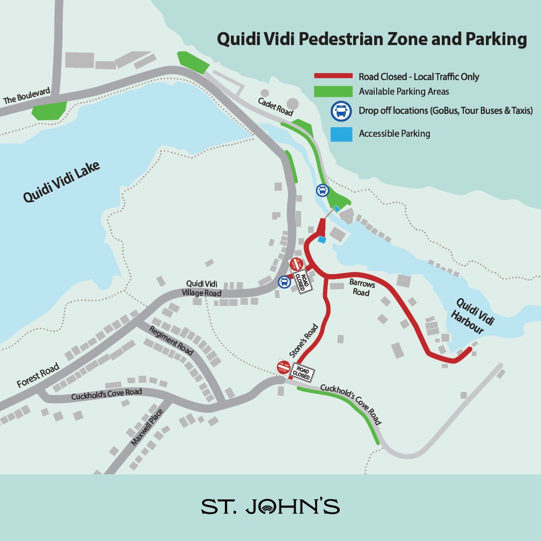 visual map of street detours at Quidi Vidi