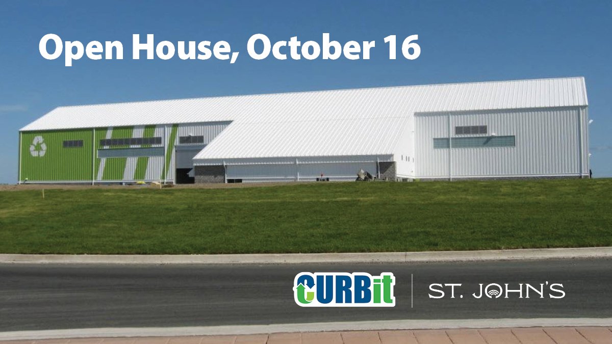 Large white building across a blue sky with text: Open House Oct 16
