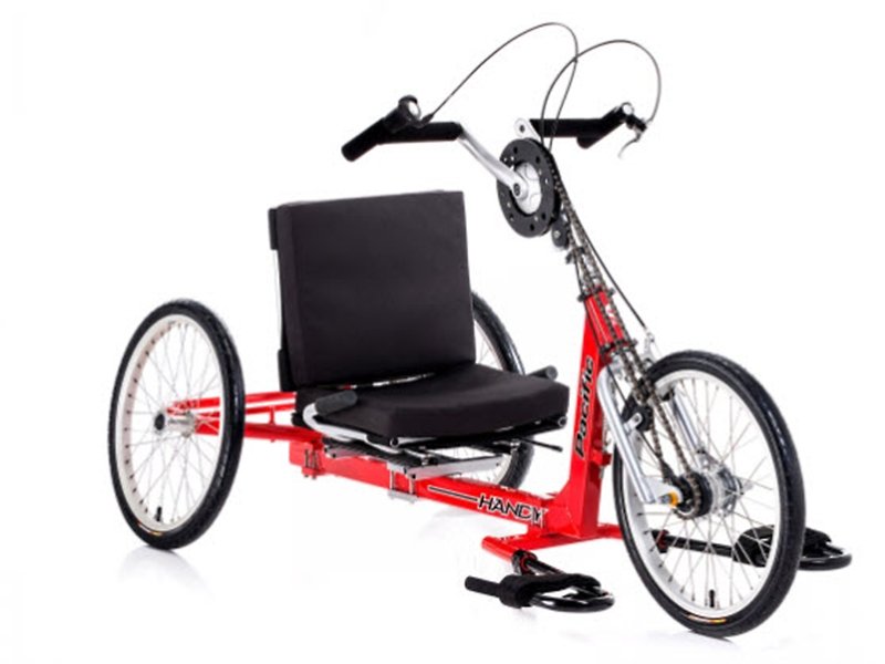 A handcycle, a bicycle that you can pedal and move by using a crank for your hand instead of your feet